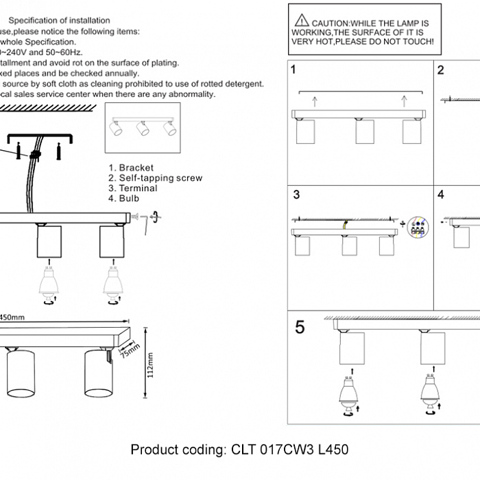 Спот Crystal Lux CLT 017CW3 L450 WH
